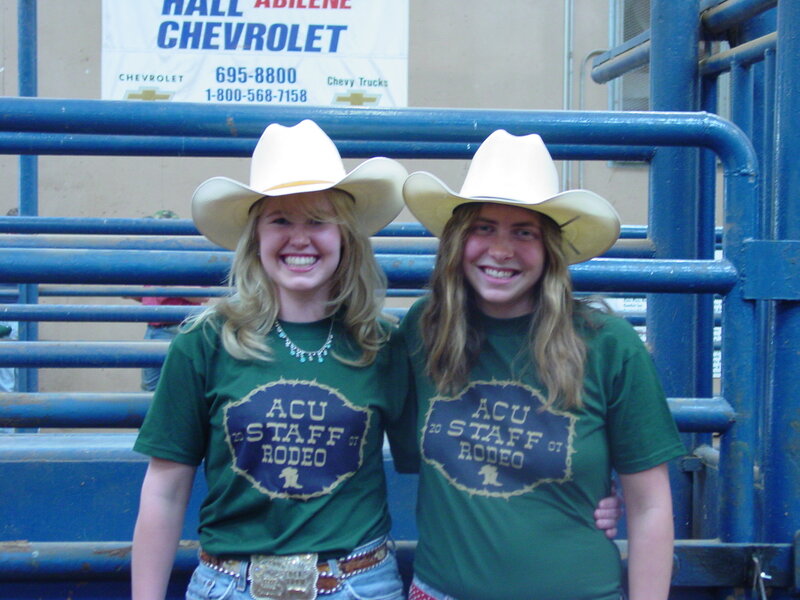 Two Women in Cowboy Hats — Green, Happy