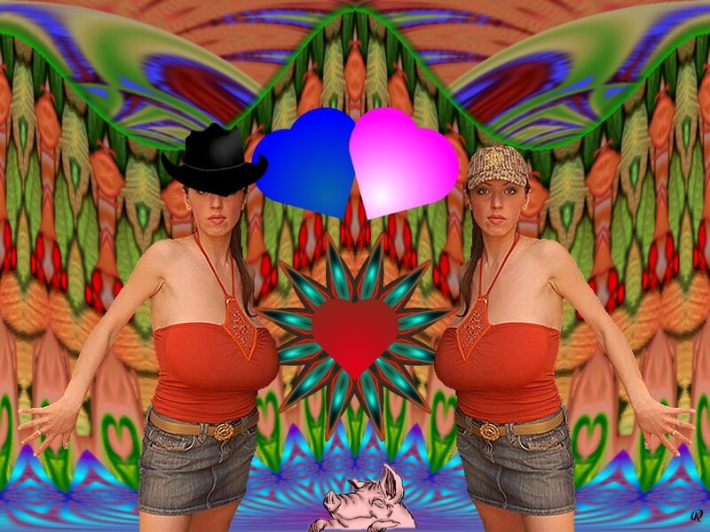 Two Women in Cowgirl Outfits — Red, Psychedelic