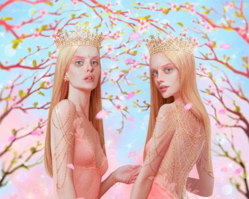 Two Women in Crowns — Pink