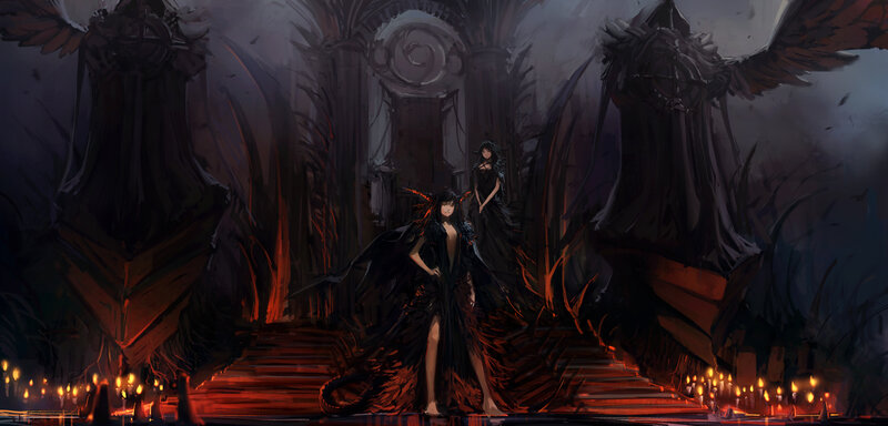 Two Women in Dark Robes — Black