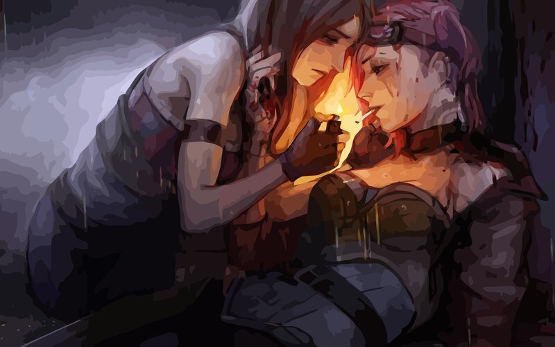 Two Women in Dark Setting — Black, Dramatic