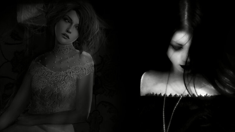 Two Women in Dark Setting — Black