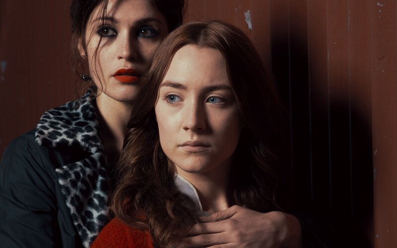 Two Women in Dim Light — Brown, Dramatic, Photograph