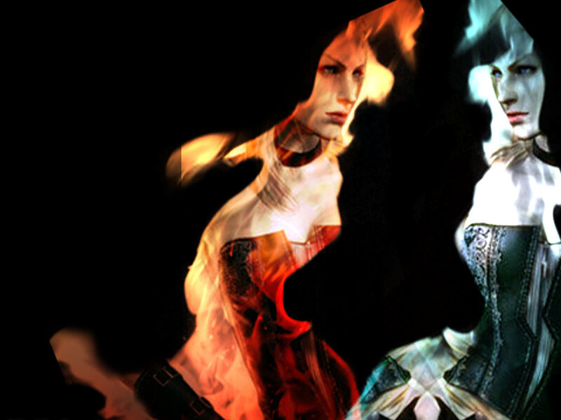 Two women in dramatic lighting