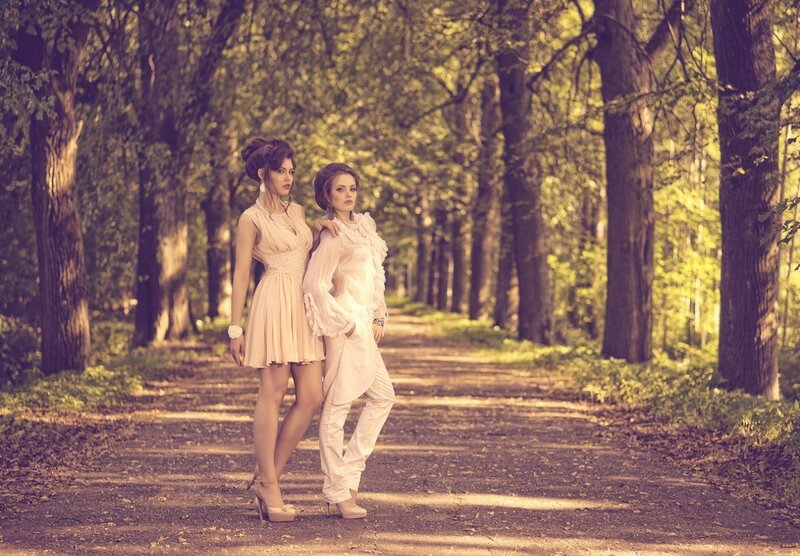 Two Women in Dresses — Beige, Serene