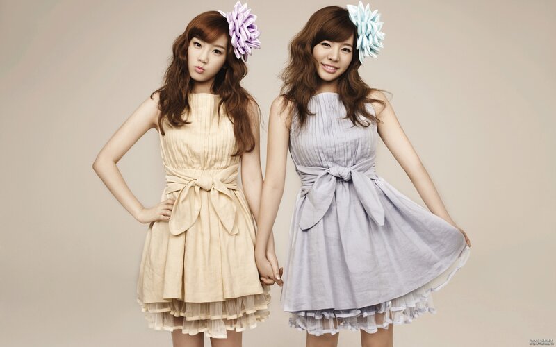 Two Women in Dresses — Beige