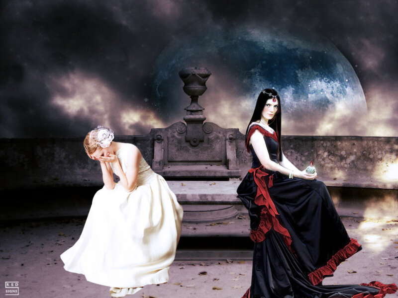 Two Women in Dresses — Black, Dramatic, Night