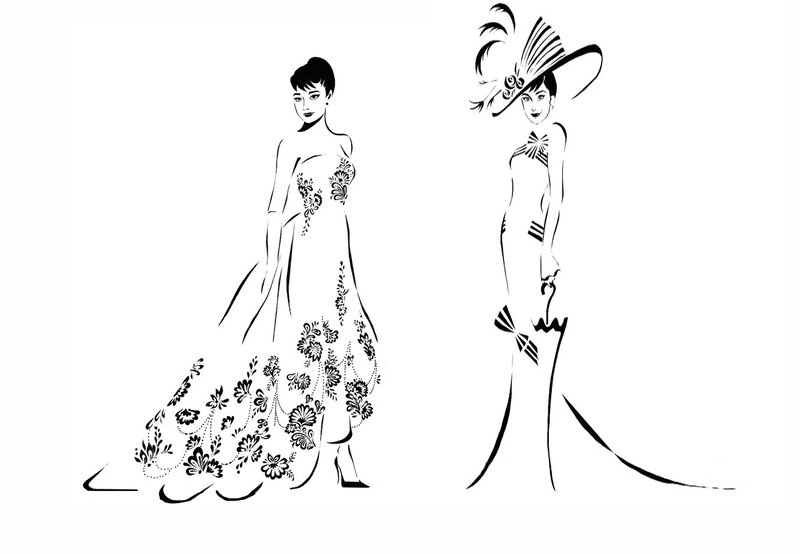 Two Women in Dresses — Black, Elegant