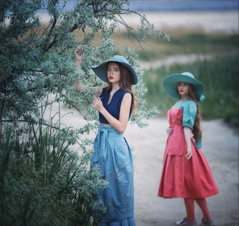 Two Women in Dresses — Blue, Serene