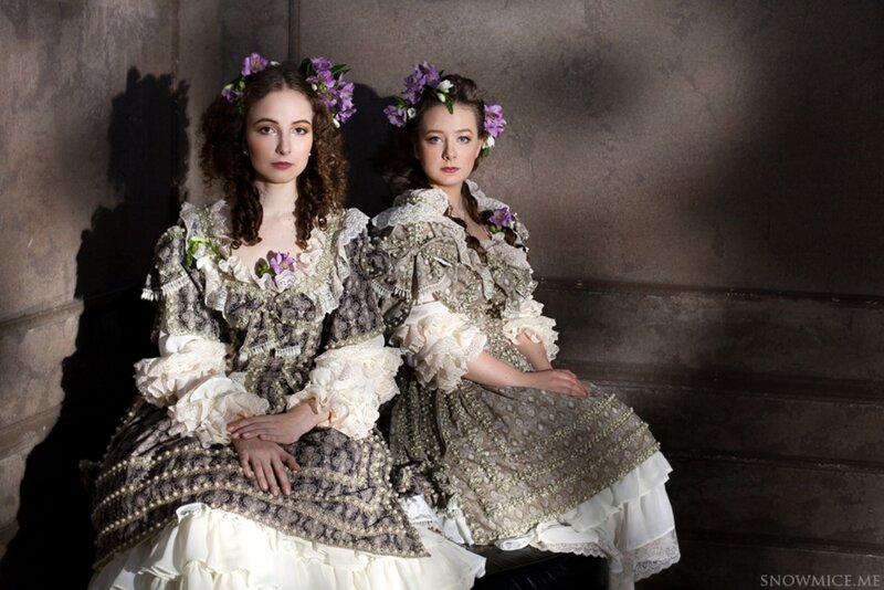 Two Women in Dresses — Brown, Dramatic