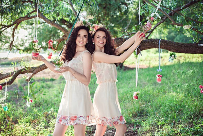Two Women in Dresses — Green, Serene