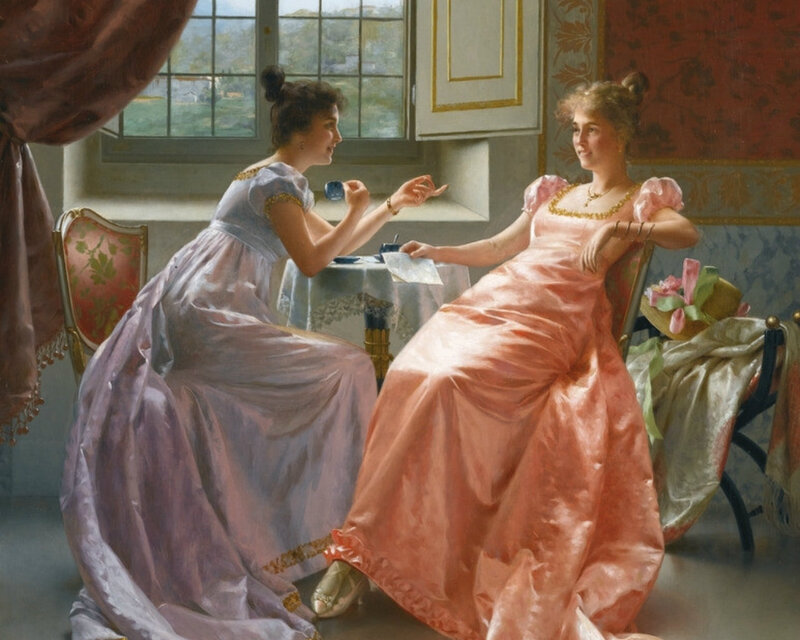 Two Women in Dresses — Pink, Calm
