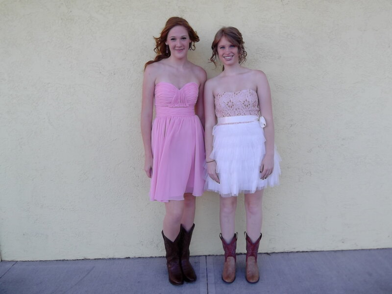 Two Women in Dresses — Pink, Neutral