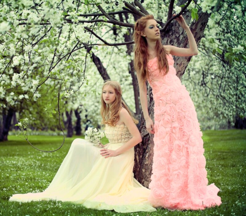 Two Women in Dresses — Pink, Serene