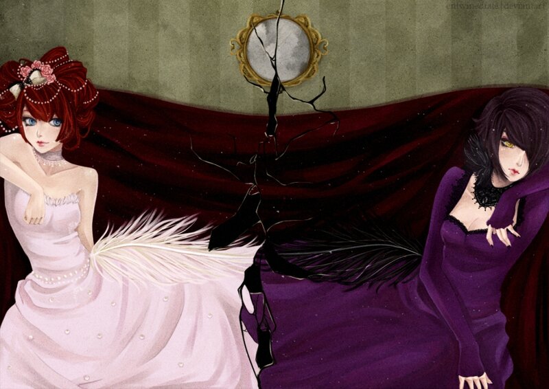 Two Women in Dresses — Purple, Dramatic