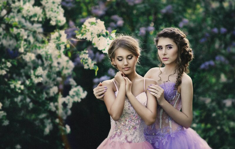 Two Women in Dresses — Purple, Serene