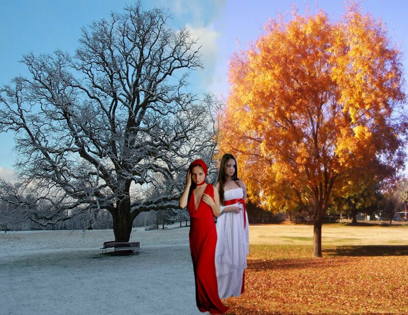 Two Women in Dresses — Red, Dramatic