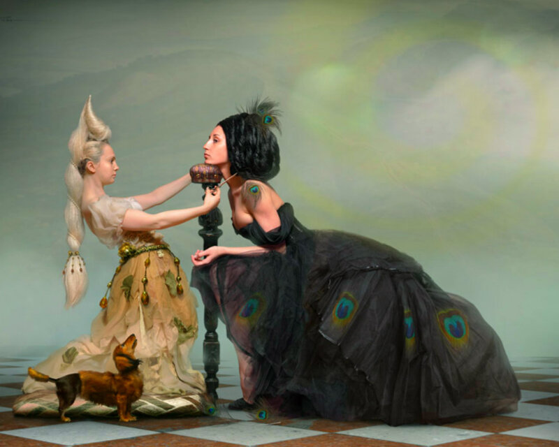 Two Women in Elaborate Dresses — Black