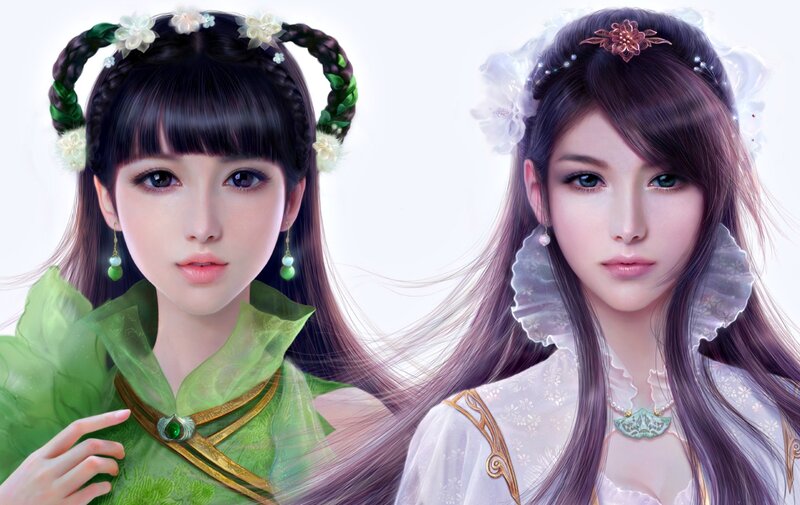Two Women in Fantasy Attire — Green