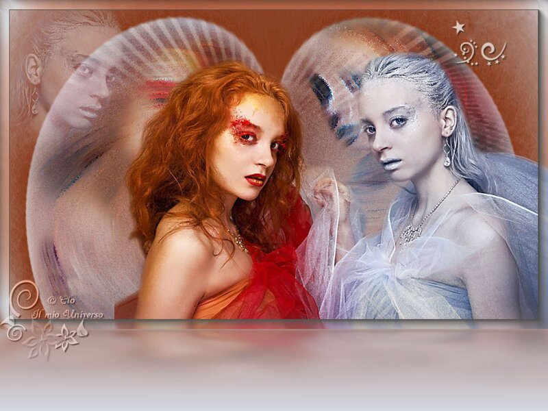 Two Women in Fantasy Attire — Red, Dramatic