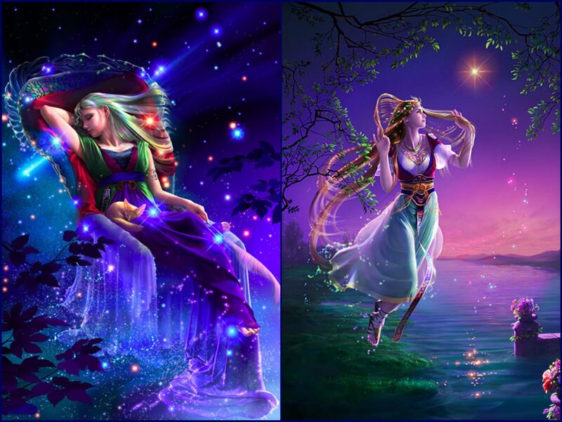 Two Women in Fantasy Scenes