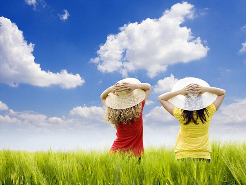 Two Women in Field — Blue, Serene