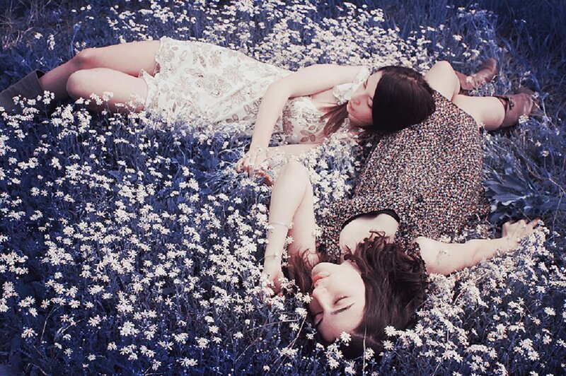 Two Women in Field — Blue