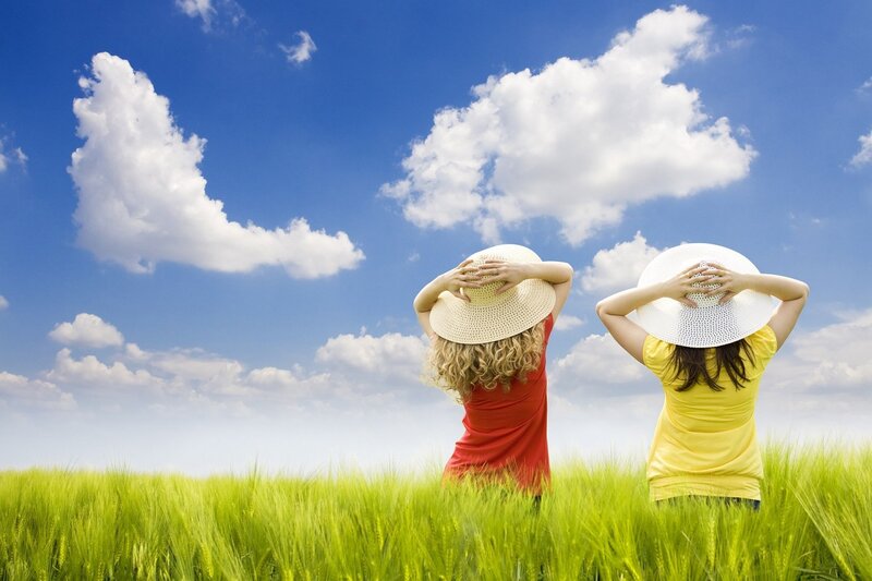 Two Women in Field — Green, Serene
