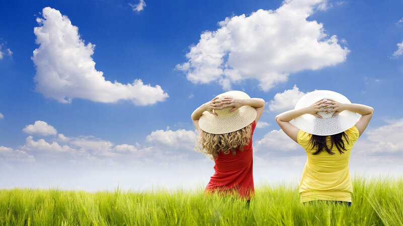 Two Women in Field — Green