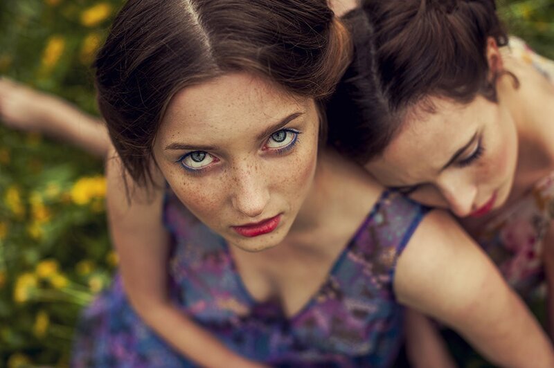 Two Women in Field — Purple, Intense