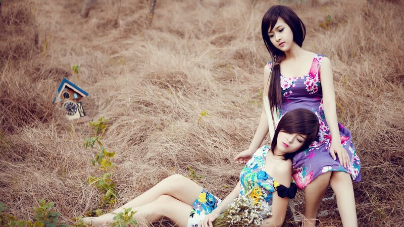 Two Women in Field — Purple, Serene