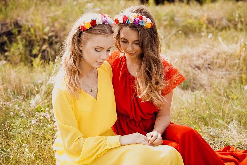 Two Women in Field — Yellow