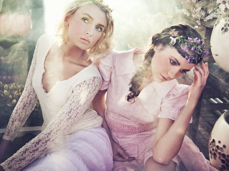 Two women in floral dresses