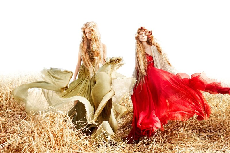 Two Women in Flowing Dresses — Red, Ethereal
