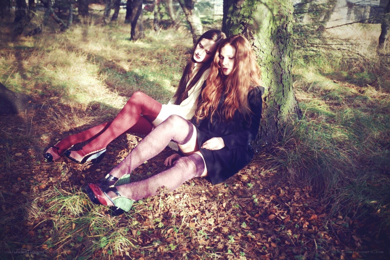 Two women in forest