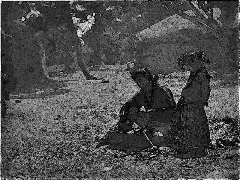 Two Women in Forest — Black, Serene