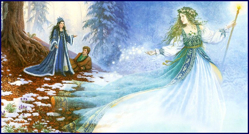 Two Women in Forest — Blue, Magical