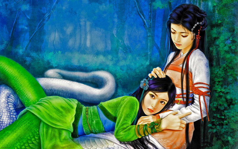 Two Women in Forest — Blue, Serene