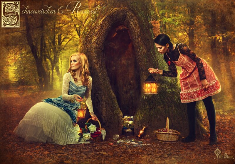 Two Women in Forest — Brown, Mysterious