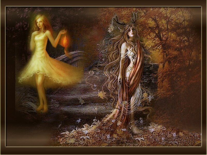 Two Women in Forest — Brown
