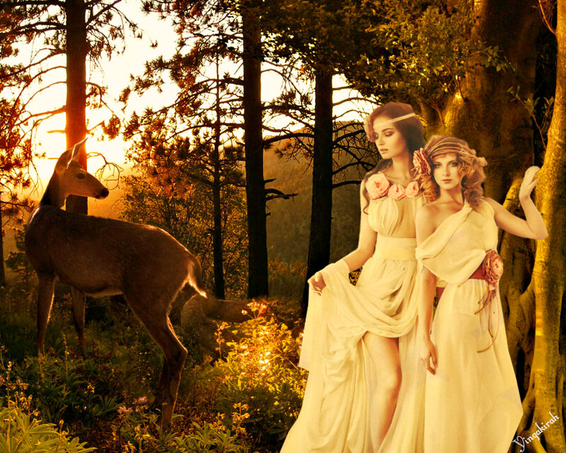Two Women in Forest — Gold