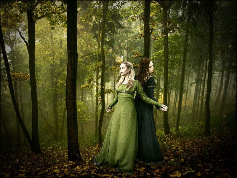 Two Women in Forest — Green, Mysterious