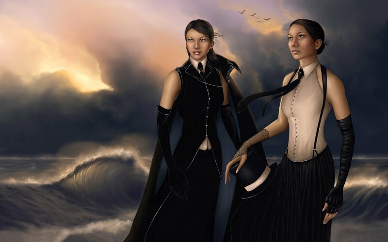 Two Women in Formal Wear — Black