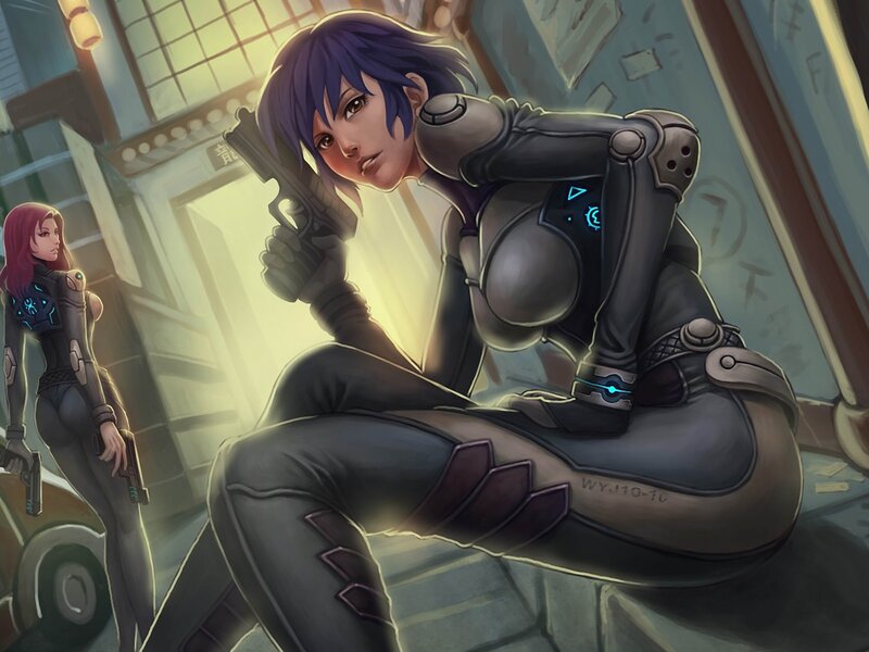Two Women in Futuristic Suits — Purple