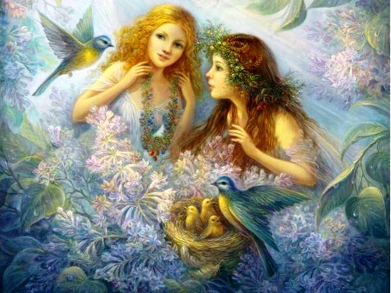 Two Women in Garden — Blue