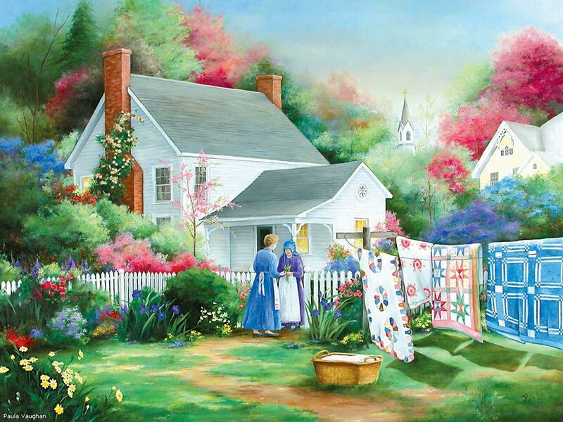 Two Women in Garden — Green, Serene, Spring