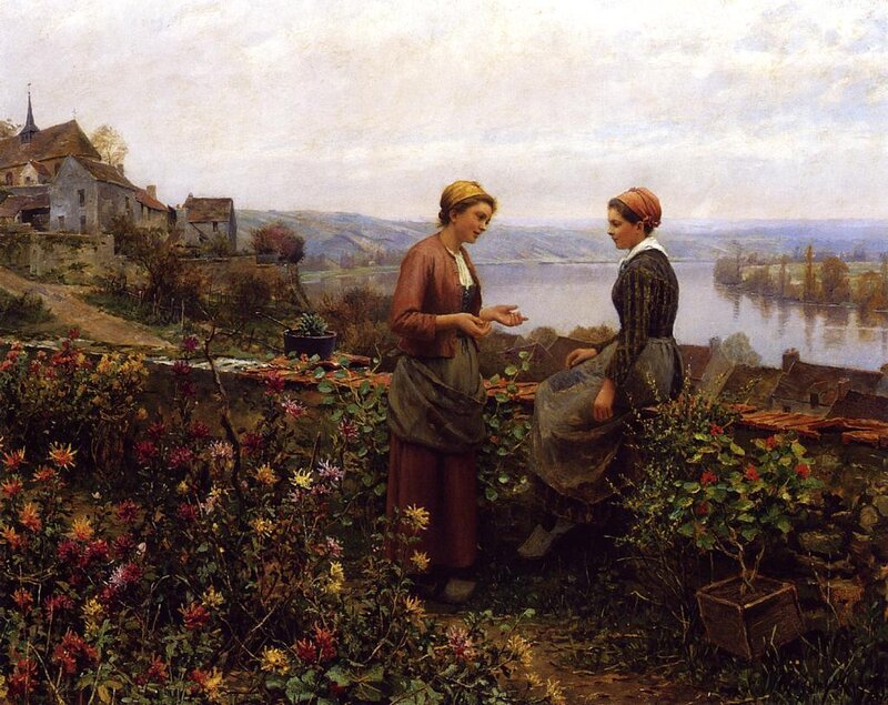 Two Women in Garden — Green, Serene