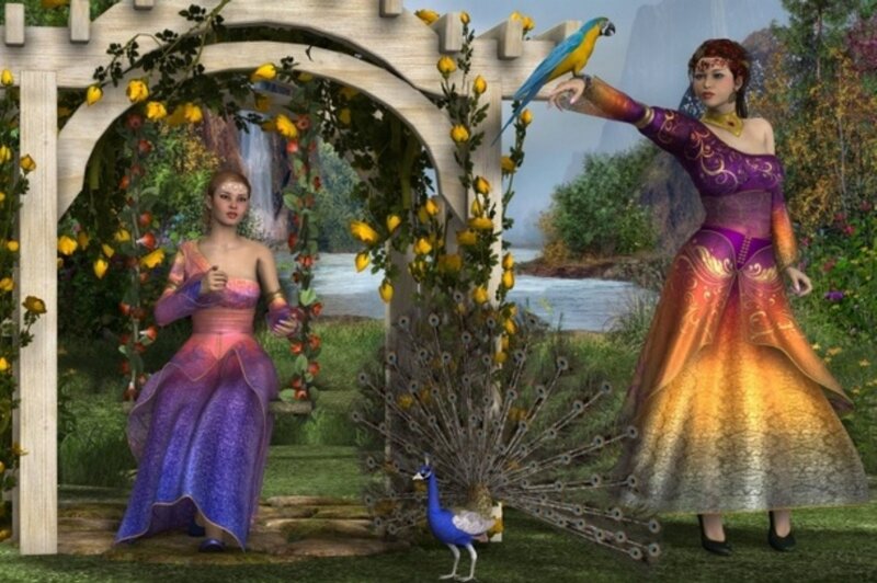 Two Women in Garden — Purple