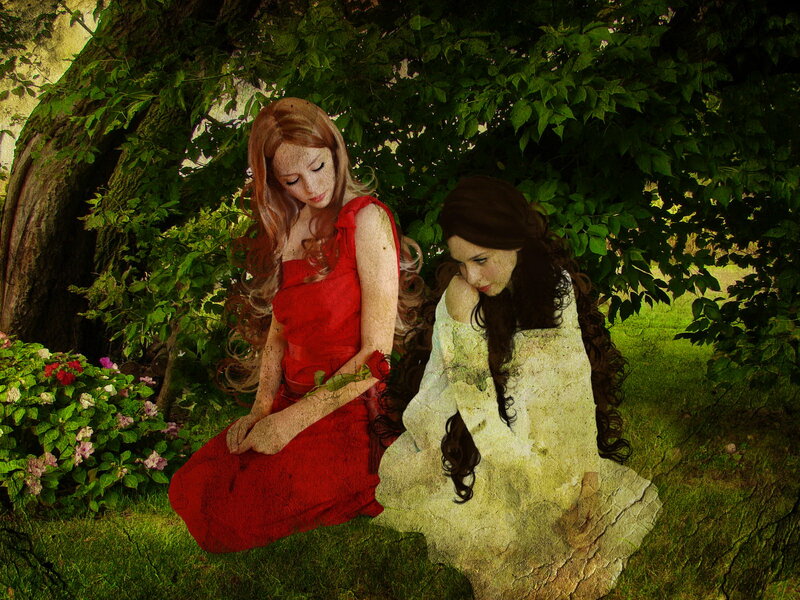 Two Women in Garden — Red