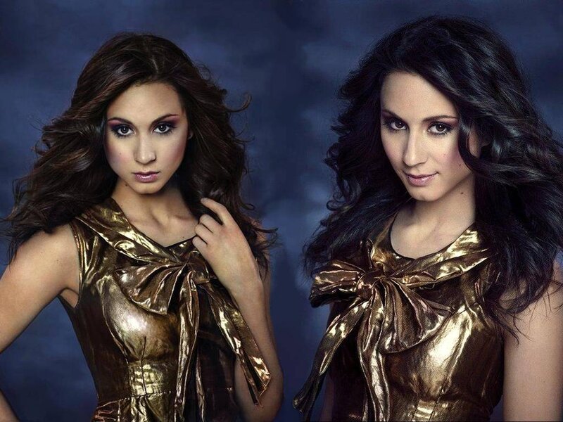 Two Women in Gold Dresses — Dramatic, Photograph